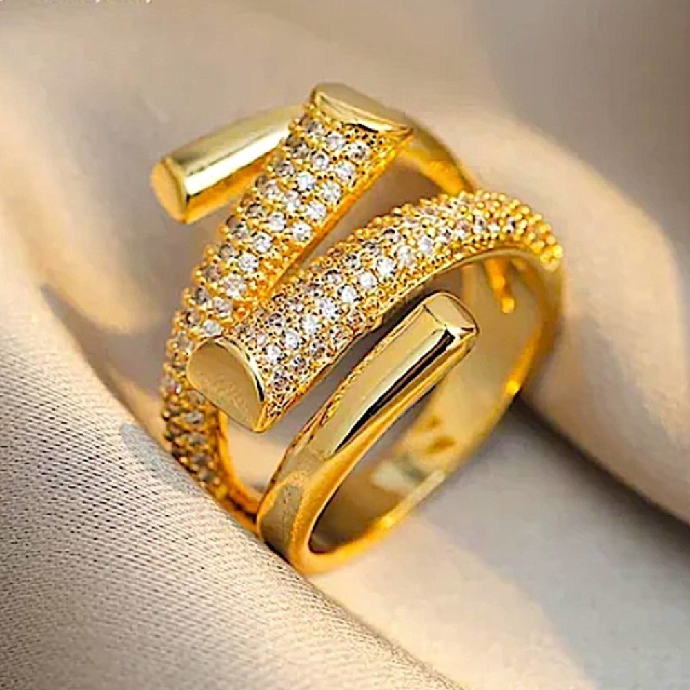 Gold Plated Micro Zircon Statement Ring - Picture 3 of 9